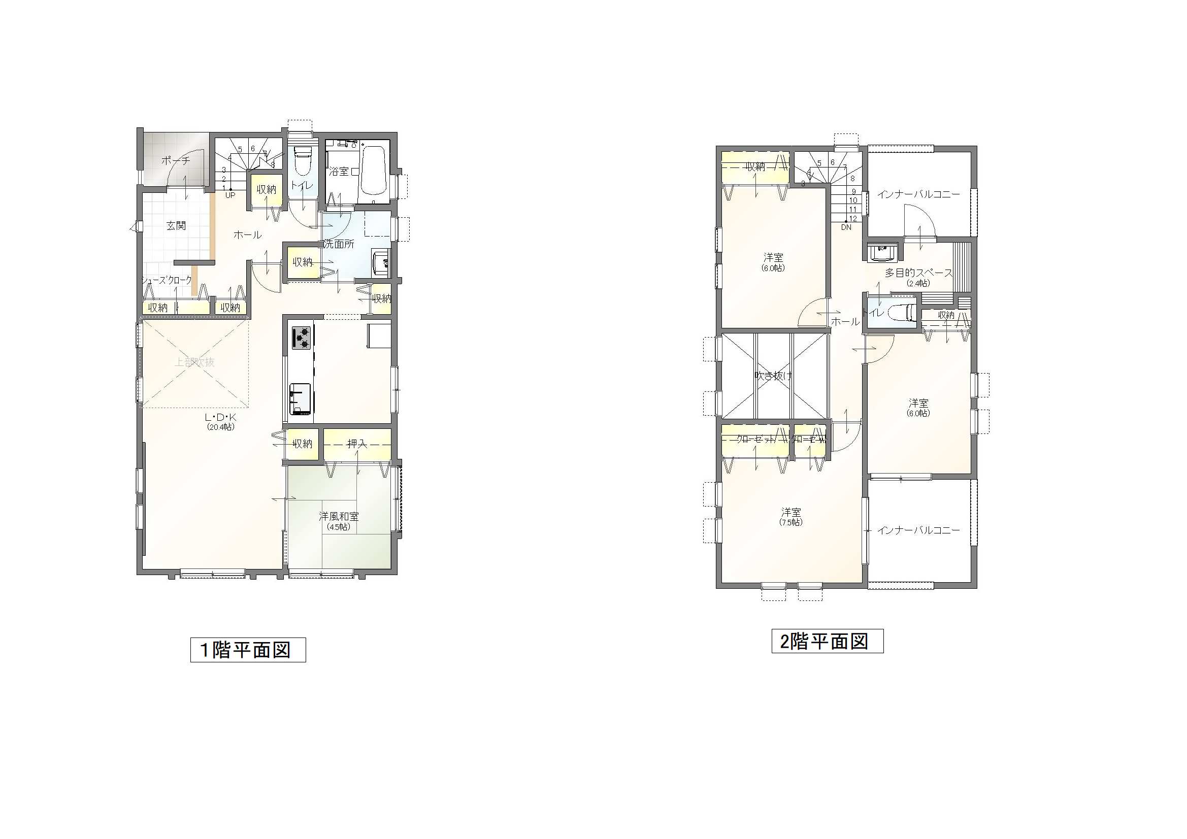 注文住宅　天井に動きをもたせる家　間取り図